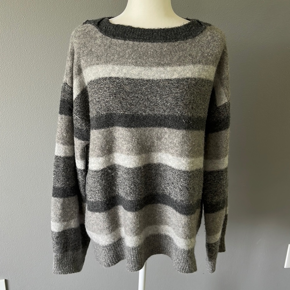 Magaschoni Wool Blend Striped Sweater Gray
